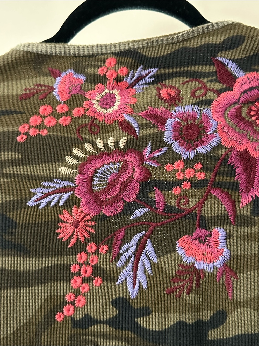 Johnny Was Embroidered Floral Camo Top in Pink & Lavender